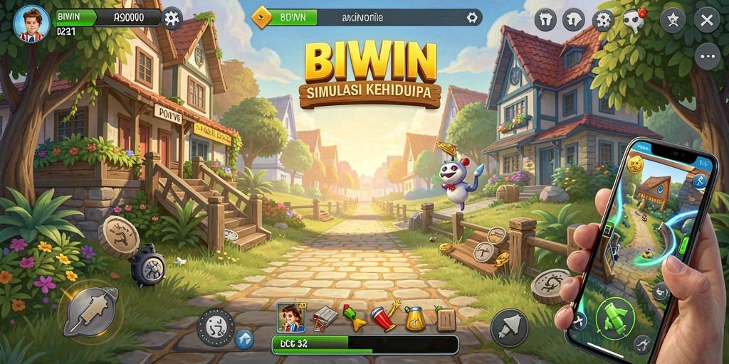 Tangkapan layar gameplay <strong>BIWIN</strong> menampilkan pengalaman simulasi kehidupan yang menyenangkan.