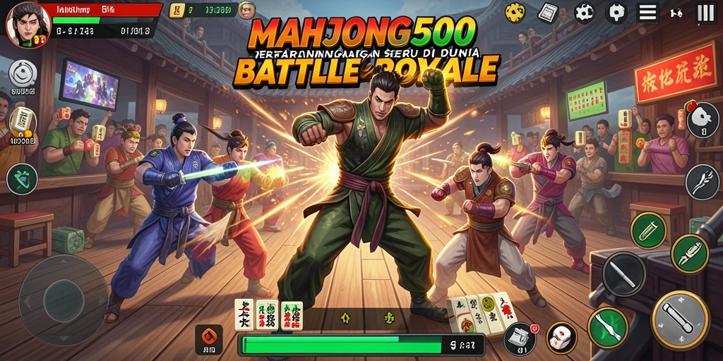 Tampilan aksi seru dalam gameplay Battle Royale MAHJONG500.