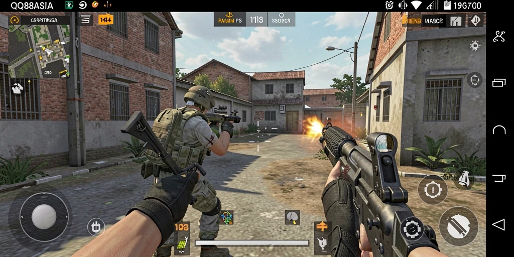 Gameplay mendebarkan dalam pertempuran FPS yang seru.