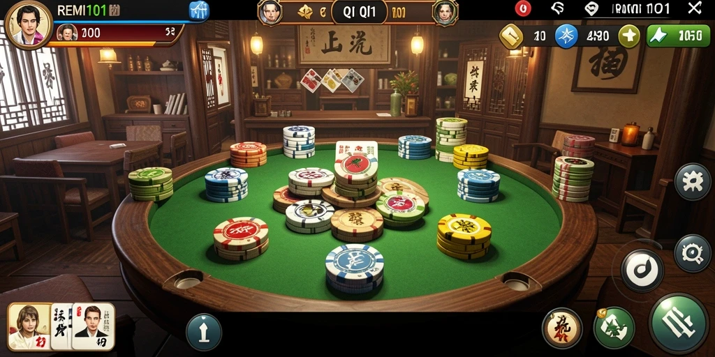 Screenshot utama REMI101 menunjukkan permainan QiuQiu yang seru.